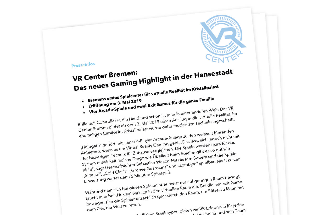 Pressearbeit für VR Center Bremen